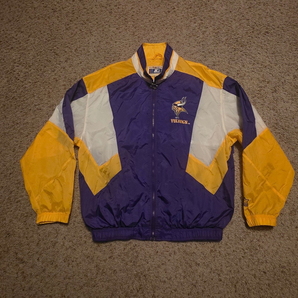 Vintage Minnesota‎ Vikings Starter Windbreaker Jacket Purple Gold Mens L NFL 90s